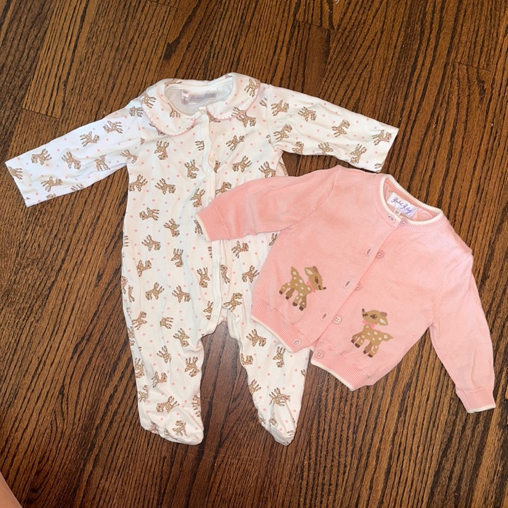 Rachel Riley Pink Fawn Footies & Cardigan - Christmas Pjs